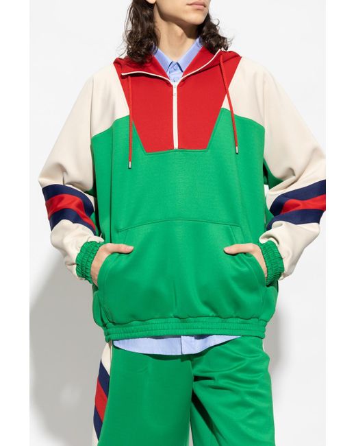 Gucci Green Hoodie With Web Stripe for men
