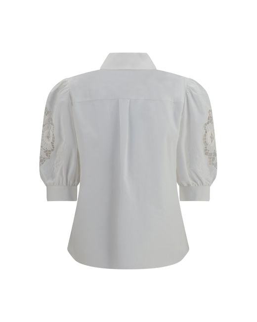 Valentino Gray Shirt With Sangallo Lace Sleeves Cotton