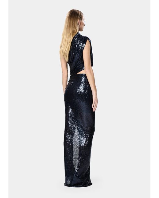 Amazuìn Blue Cosmic Sequined Stretch Tulle Detachable Maxi Dress With Cut-Out Detail And Side Slit