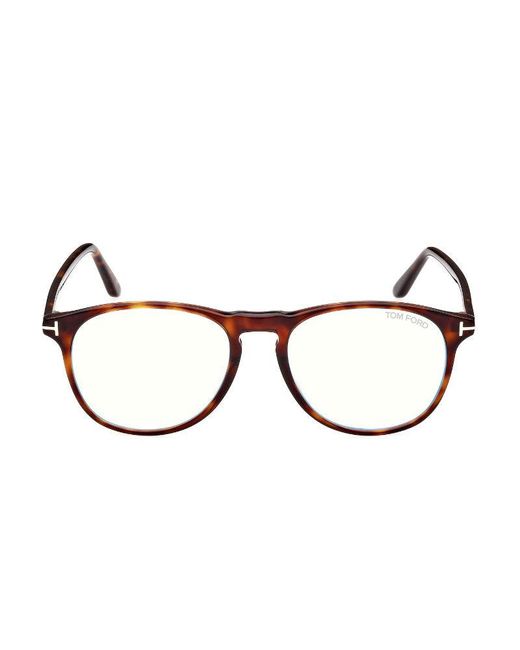 Tom Ford Brown Eyeglasses Round Full Rim, Light Havana Frame And Clear Demo Lenses Lens Ft5805-B/V054