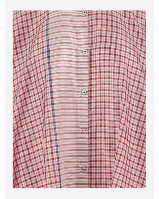 Péro Pink Long Silk Shirt With Check Pattern