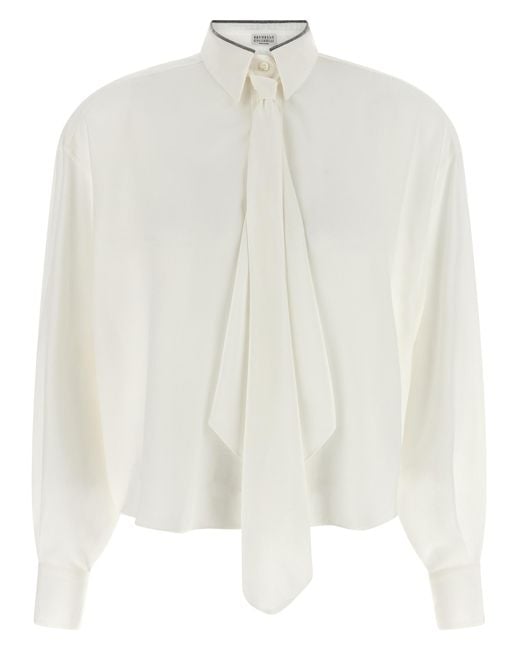 Brunello Cucinelli White Silk Blouse