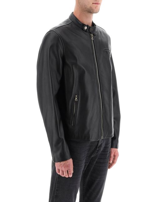 DIESEL Black L-metalo Leather Biker Jacket for men