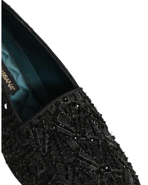 Dolce & Gabbana Black Velvet Embroidered Dress Loafers Shoes Leather for men