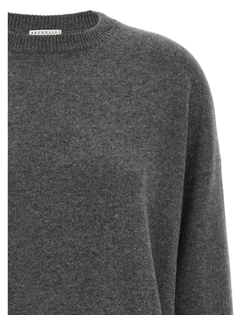 Brunello Cucinelli Gray Monile Cashmere Sweater
