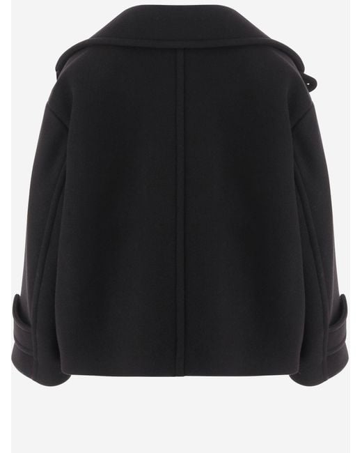 Chloé Black Coat Oversized Short Wool-Blend