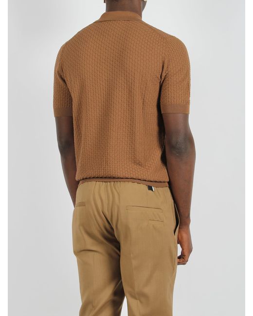 Tagliatore Brown 3D Knit Polo Shirt for men