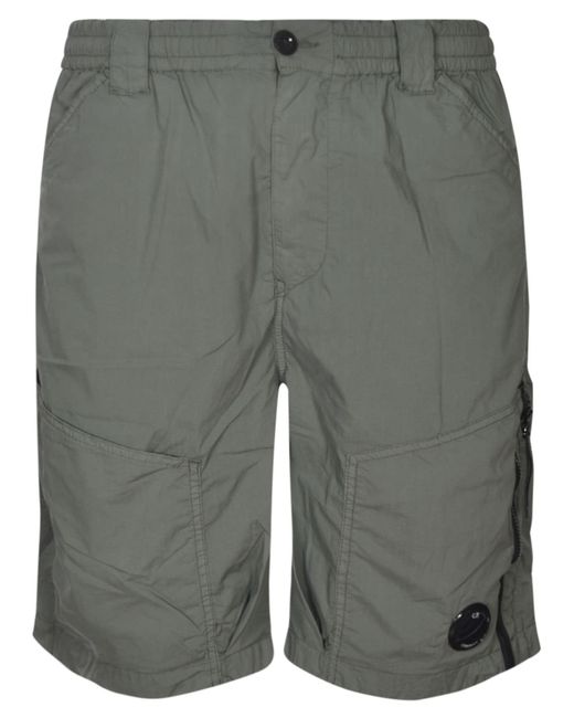 C P Company Gray Elastic Buttoned Waist Cargo Shorts for men