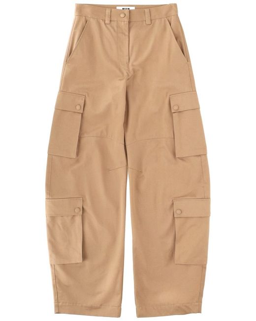 MSGM Natural Cargo Pants Cotton Trousers