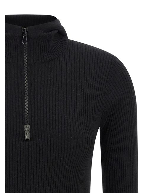 Brunello Cucinelli Black Monile Hooded Sweater