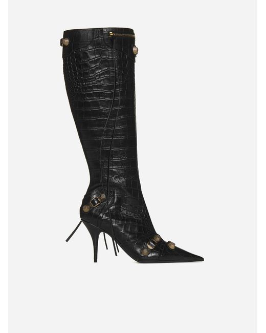 Balenciaga Black Cagole Animalier Effect Leather Boots