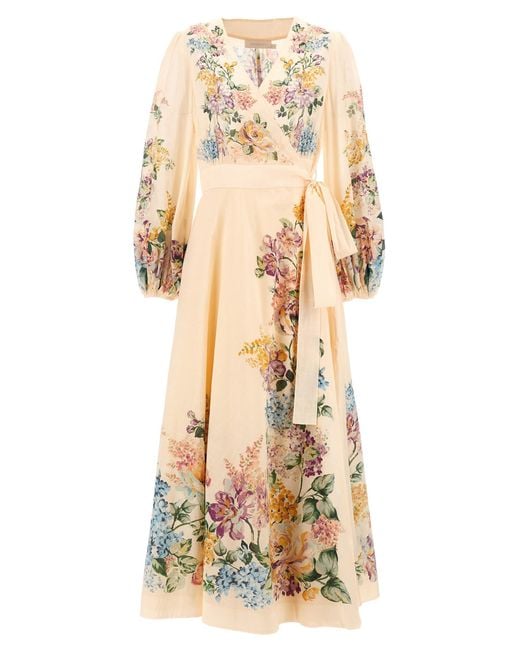 Zimmermann 'Halliday Wrap Midi' Dress in Natural | Lyst