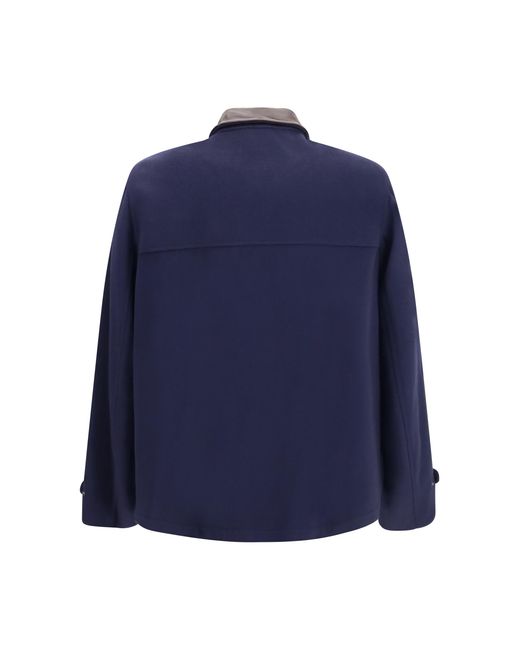 Brunello Cucinelli Blue Virgin Wool Jacket Withnappa Inserts Fleece Ovis Aries for men