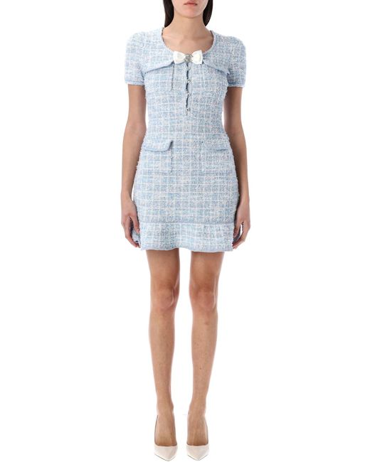 Self-Portrait Blue Check Knit Mini Dress