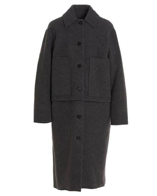 Kassl Off Shoulder Washed Wool + Inner Coat in Black | Lyst