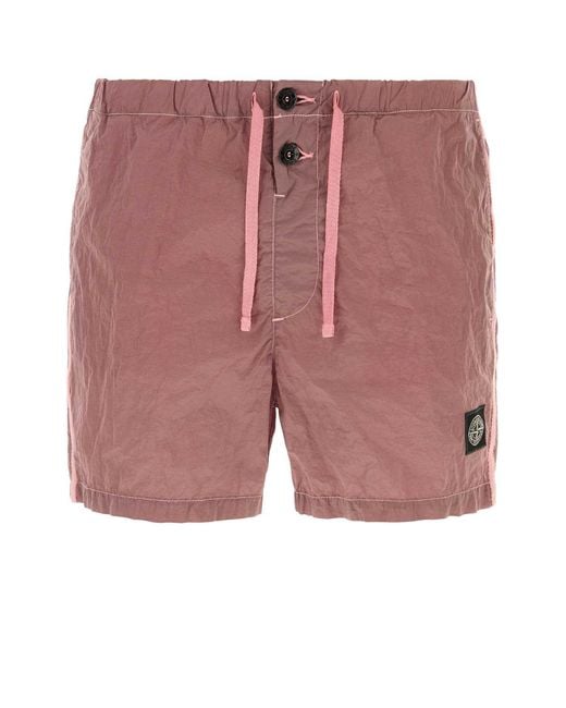 Stone Island Pink Antiqued Nylon Swimming Shorts for men