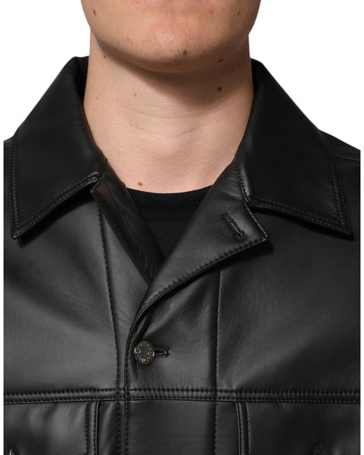 Dolce & Gabbana Black Polyester Button Down Biker Jacket Paper Elastane Clothing for men