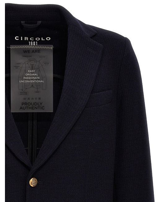 Circolo 1901 Black Micro Ribbed Wool Single-Breasted Blazer for men