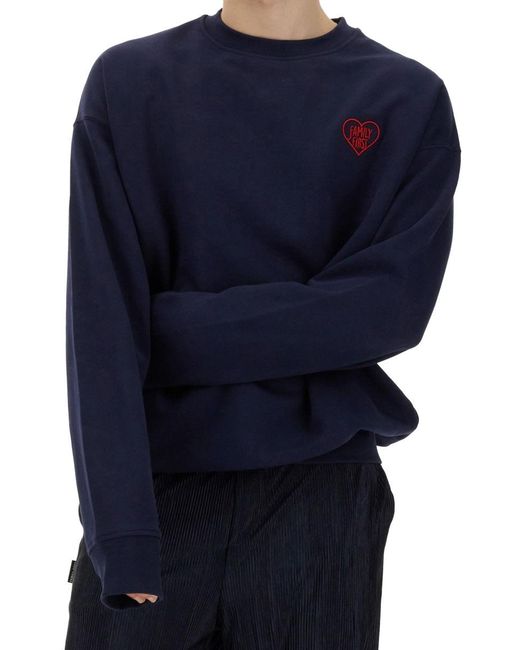FAMILY FIRST Blue Sweatshirt With Heart Embroidery for men