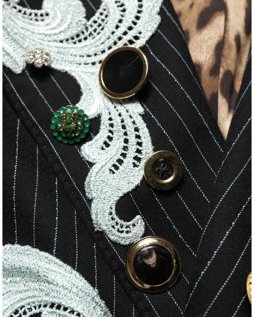 Dolce & Gabbana Black Stripe Double-Breasted Blazer Jacket Elastane Virgin Wool Clothing