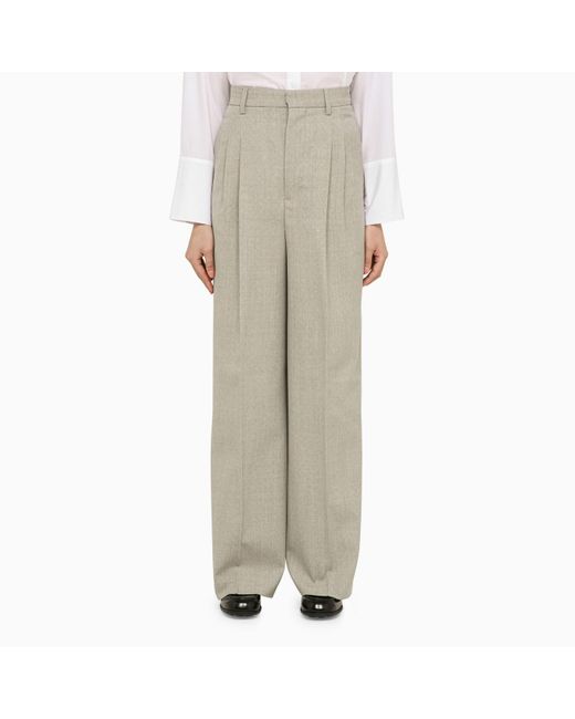 AMI Natural Light Grey Wool Trousers