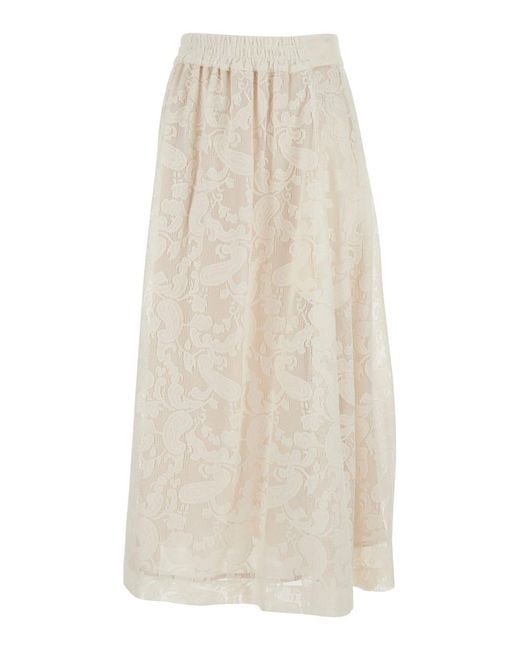 PT Torino White Doris Lace Cotton Skirt With Lace Details