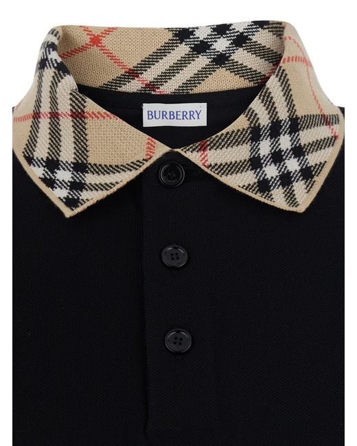 Burberry Black Polo Shirt Evan Cotton T-Shirts for men