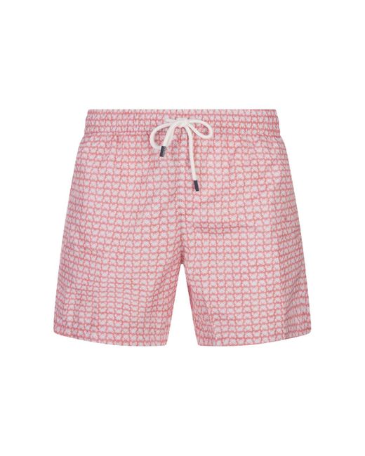 Fedeli Pink Swim Shorts With Crab Pattern for men