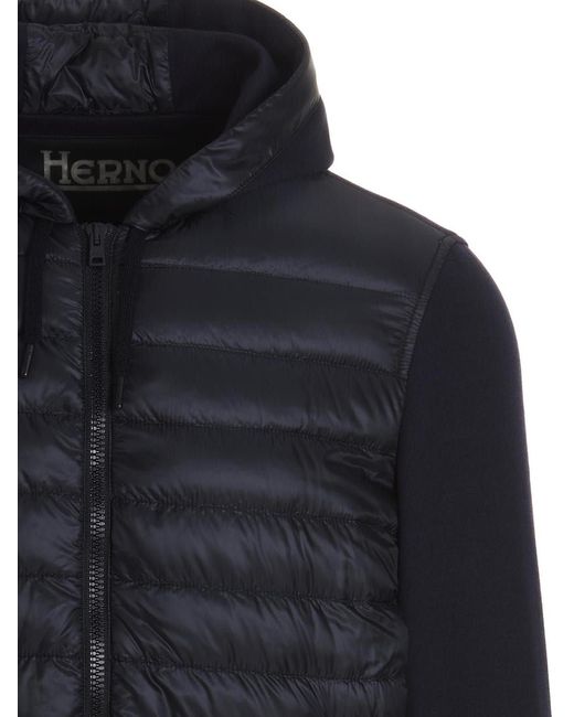 Herno Blue Multi Material Hooded Jacket for men