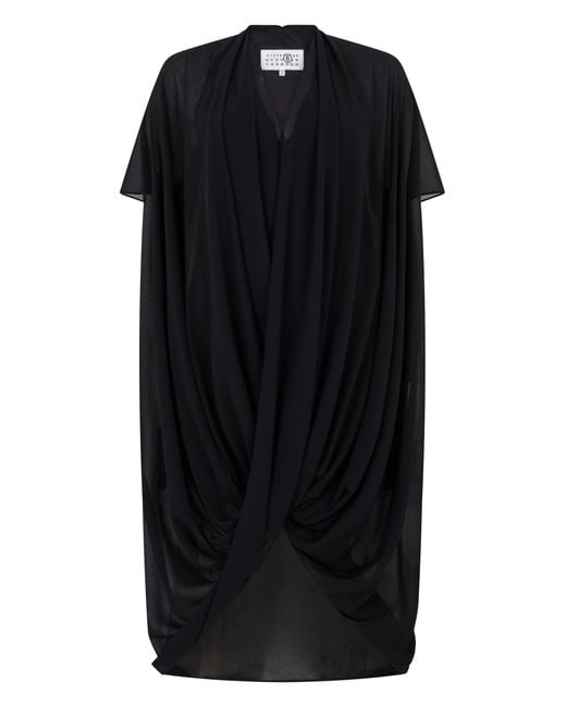 MM6 by Maison Margiela Black Dress Asymmetric Draped Polyester