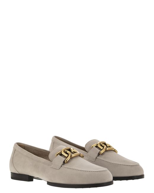 Tod's Multicolor Moccasin In Nubuck With Metal Chain