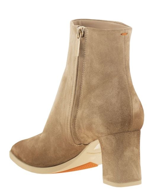 Santoni Brown Mid-Heel Suede Ankle Boots