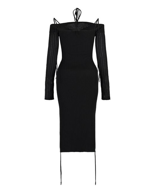 ANDREADAMO Black Ribbed Knit Dress Viscose
