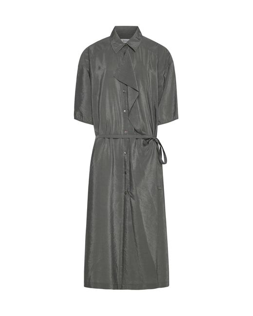 Lemaire Gray Silk-blend Midi Shirt Dress