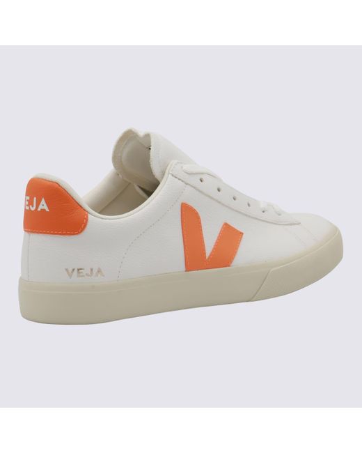 Veja Gray White And Orange Leather Campo Sneakers for men