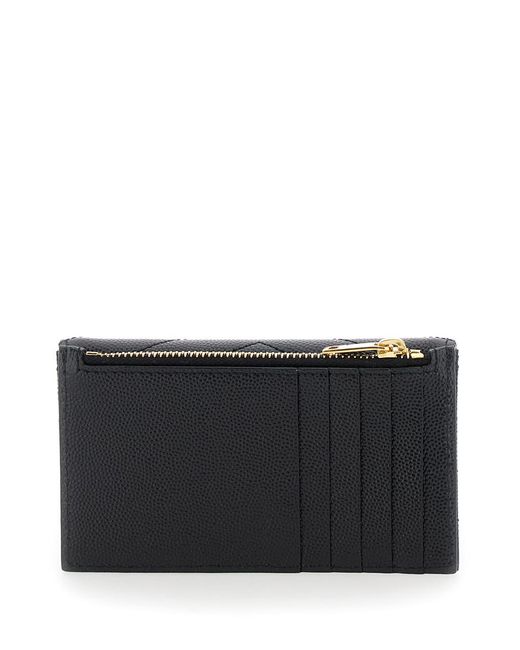 Saint Laurent Black Card Holder Cassandre Crocodile-Embossed Calf Leather Accessory