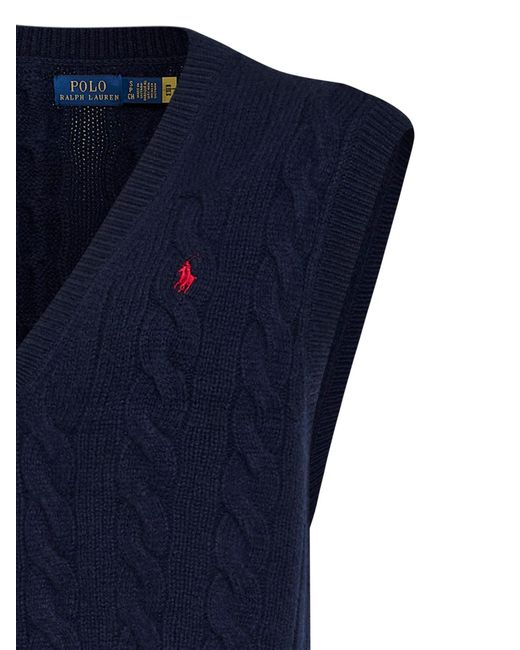 Polo Ralph Lauren Blue Vest Cable-Knit Wool-Cashmere Knitwear