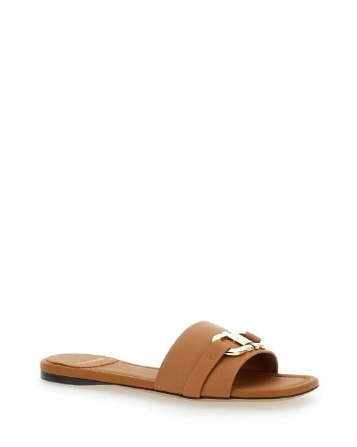 Ferragamo Brown 'Leah' Slide Sandals
