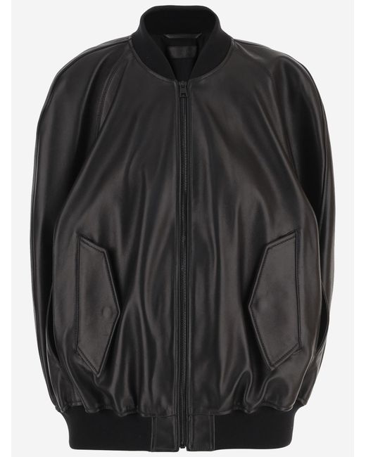 Balenciaga Black Sleeveless Leather Bomber Jacket