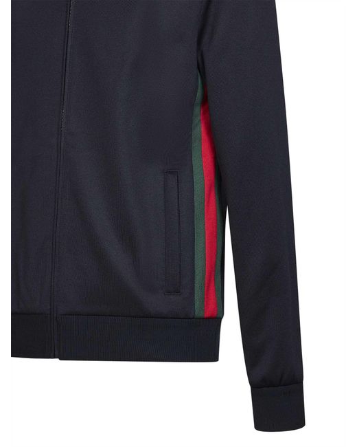 Gucci Blue Dark Technical Jersey Jacket With Web for men