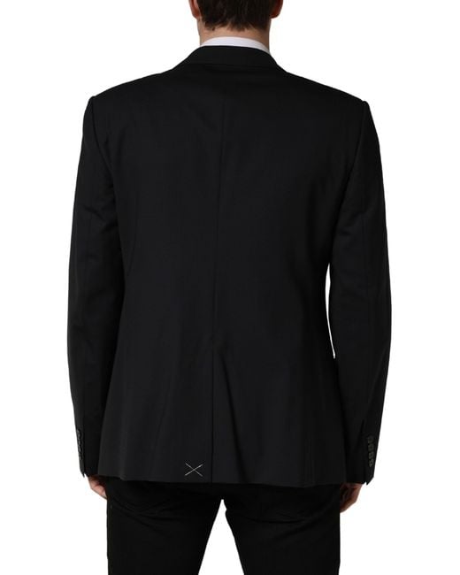 Dolce & Gabbana Black Single Breasted 2 Button Suit Jacket Elastane Virgin Wool for men