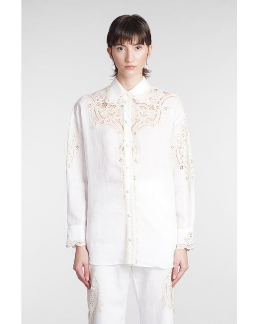 Zimmermann Shirt In White Linen | Lyst