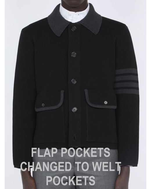 Thom Browne Black Polo Collar Work Jacket for men