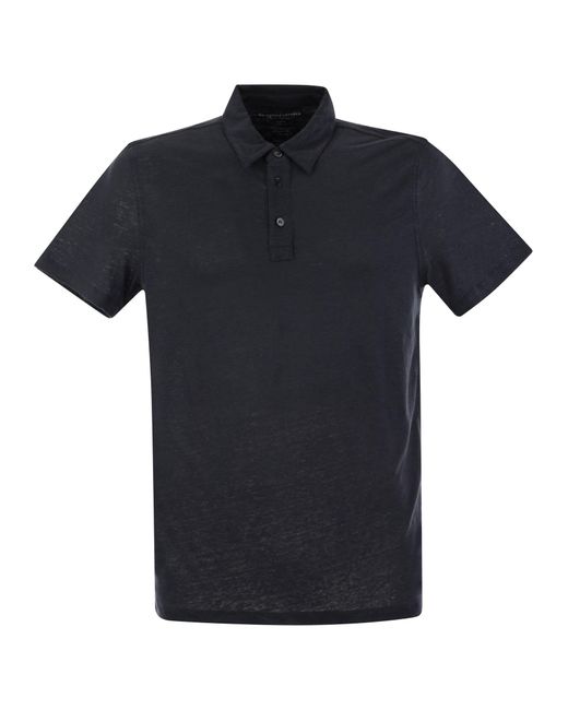 Majestic Filatures Black Linen Short-Sleeved Polo Shirt for men