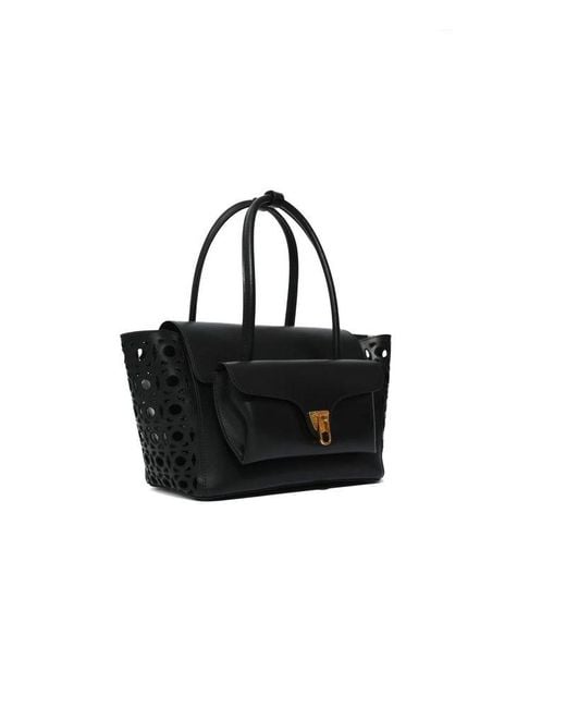 Coccinelle Black Handbag Calf Split Leather Bags Handbags