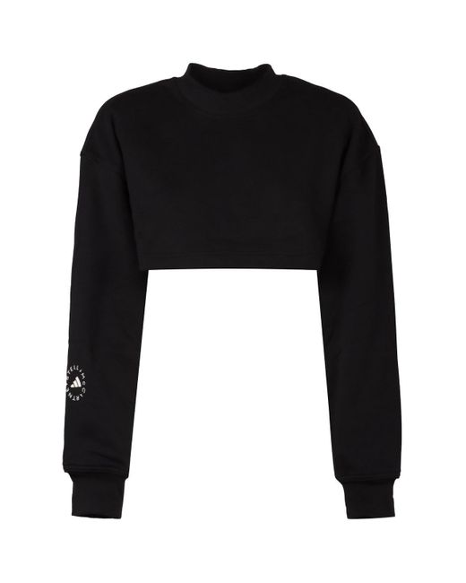Adidas By Stella McCartney Black Cropped Sweatshirt With Cut-out Detail At Back