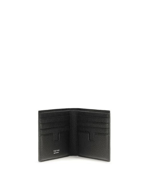Tom Ford Gray T Line Bifold Wallet Grained Leather Calf Bos Taurus for men