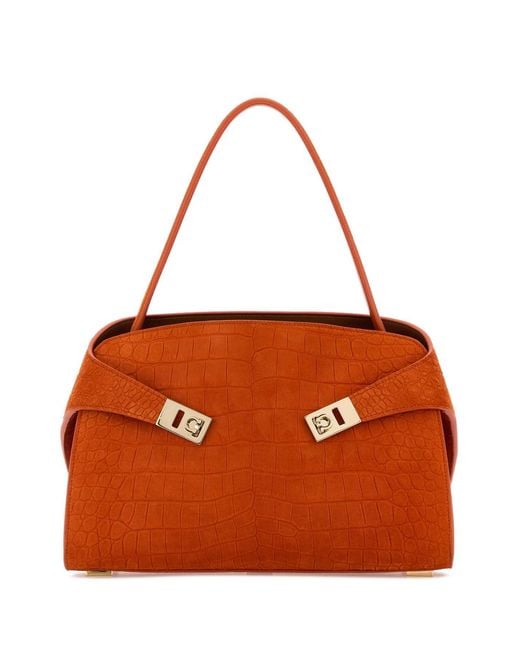 Ferragamo Orange Suede Medium Hug Soft Shoulder Bag
