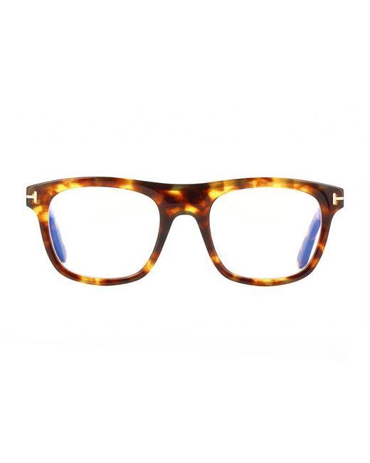 Tom Ford Brown Eyeglasses Square Full Rim, Shiny Frame And Clear Light Block Lens Ft5939-B001 for men