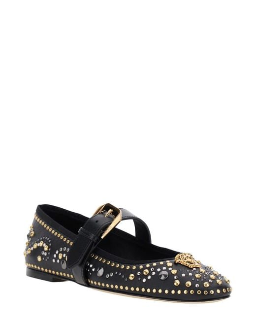 Versace Black Ballerinas With Studs Application And Buckle Closure
